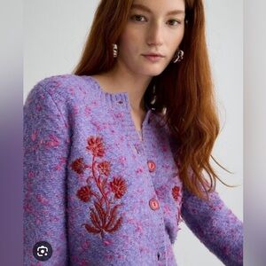 J. Crew Sequin Embroidered Cotton Boucle Cardigan